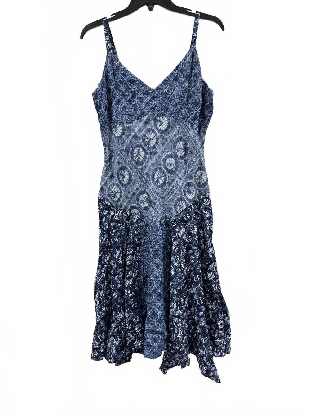 Lauren Ralph Lauren Blue Patchwork Boho Euro Summer Linen Midi Dress- Size 6 - Picture 2 of 9